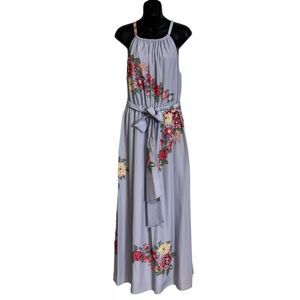 J Peterman Lavender Floral Maxi Gown Dress Halter Neckline Size 16 Wedding Guest